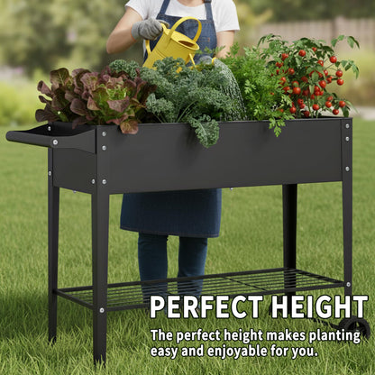 Chuangshuo Guard Elevate 2Pcs 32" Tall Raised Garden Bed with Wheel,Planter Box for Backyard,Outdoor Garden, Patio, Balcony, 400lb Capacity,Black