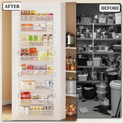 Over the Door Pantry Organizer, 8-Tier Over the Door Spice Rack with Adjustable Baskets, Wall-Mounted or Hanging Shelves for Kitchen, Laundry Room, Bathroom(White, 19.3"W x 5.2"D x 72.6"H)