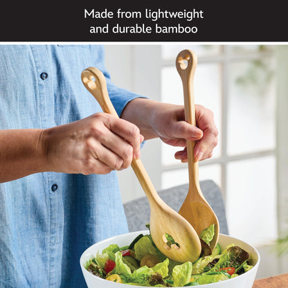 Disney Home Monochrome Bamboo Salad Server/Wood Serving Utensils with Salt and Pepper Grinder Set, 4 Piece - Bamboo