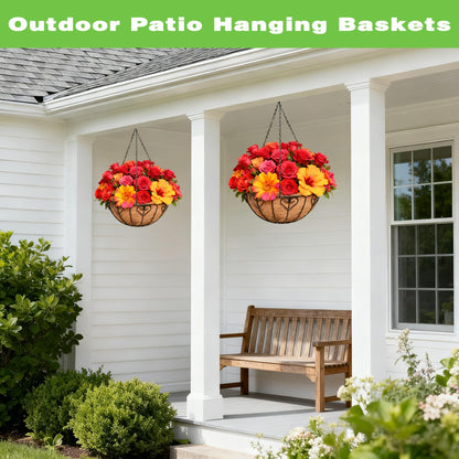 ZVOWOS 2 Pack 12 Inch Black Metal Hanging Basket Hanging Planter with Coco Coir Liner Heavy Duty Hanging Flower Pot Holder for Indoor Outdoor Patio Garden Porch Balcony Decor (Heart-Shaped)