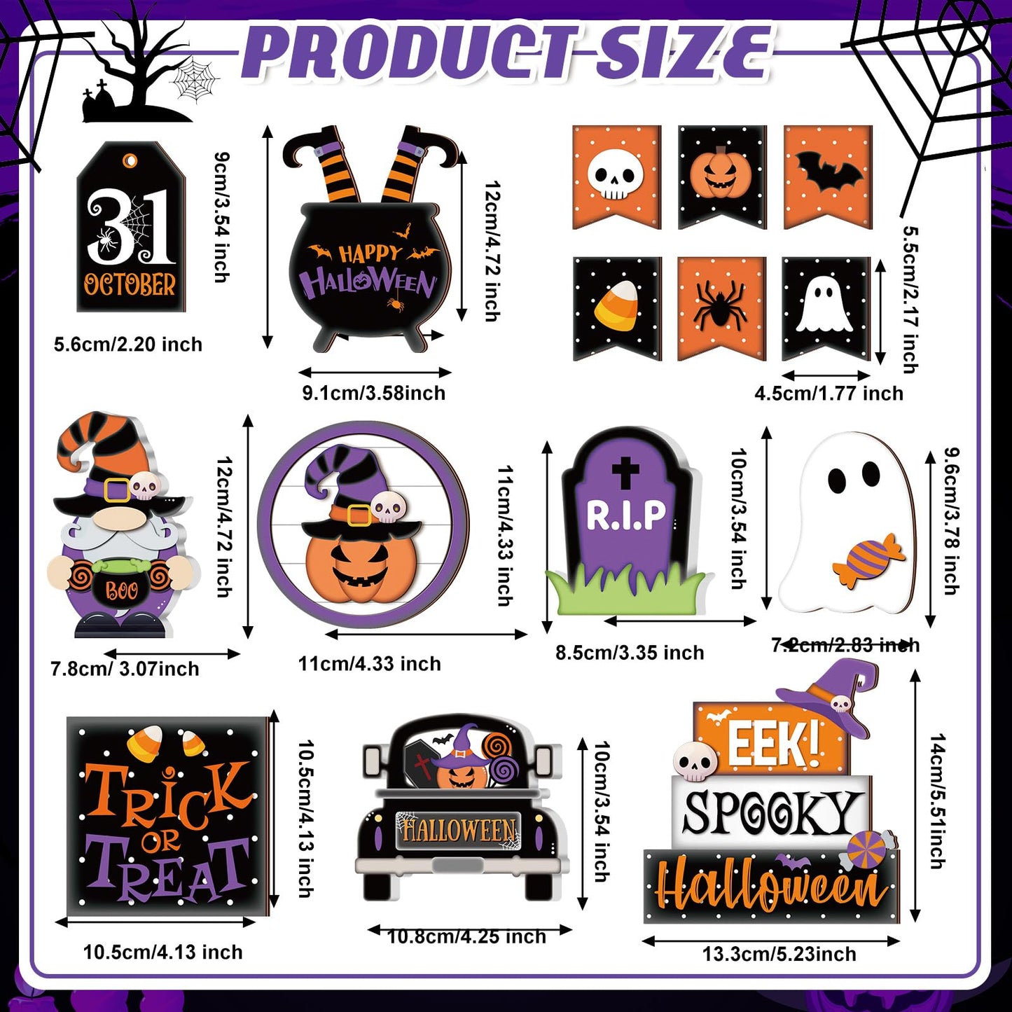 Umigy 15 Pcs Halloween Tiered Tray Decor Set Cute Ghost Tray Decorations Boo Halloween Wooden Signs Farmhouse Rustic Decoration for Home Table Party Supplies(Pumpkin)