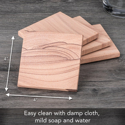 Thirstystone Desert Sand 4 Pack Natural Sandstone Coasters 4” Square Artistic with Protective Cork Backing