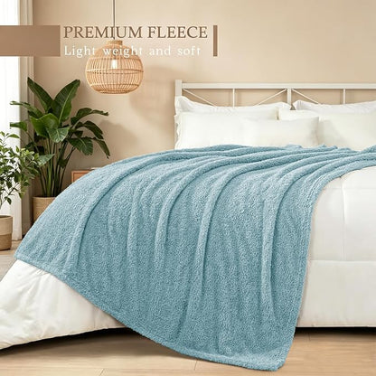 Exclusivo Mezcla Fleece King Size Bed Blanket, Ultra Soft, Lightweight and Fuzzy Stone Blue Blanket for Women, Home Decor, 90x104 Inches