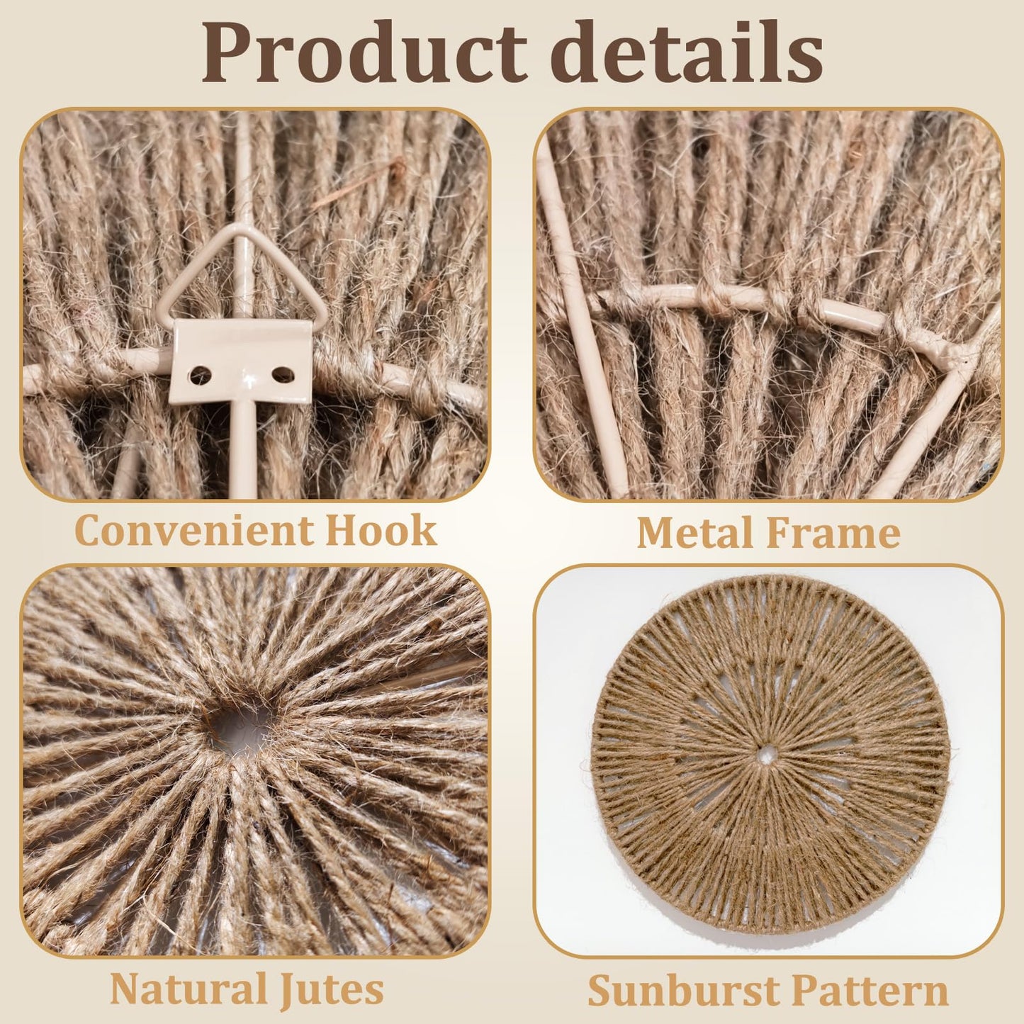 Acidea Jute Wall Decor Baskets, Set of 6 Extra Large Woven Rattan Wall Plates, Boho Decorative Wicker Hanging Baskets for Wall Arts, 22", 21", 15", 13", 11", 10", for Bedroom, Living Room, Entryway