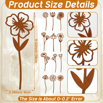 LEIFIDE 12 Pcs Rusty Metal Flowers Stakes Rustic Metal Floral Yard Art Lawn Art Decor Garden Stakes for Home Patio Farm Wedding Courtyard Decoration 12 Inches Tall