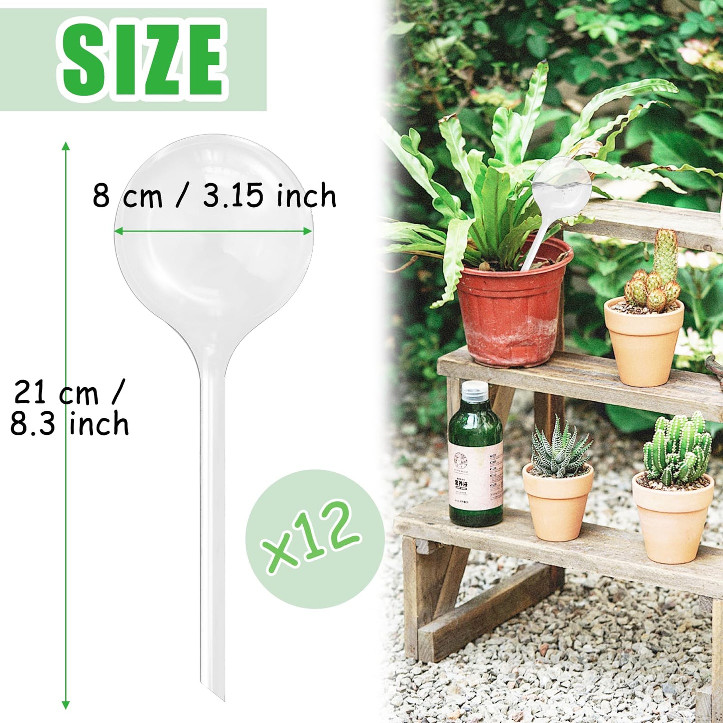 Cmaqpw 12 PCS Large Plastic Self-Watering Bulbs,Clear Watering Globes,Plant Watering Globes for Plants,Graden,Flowers Flowerpot