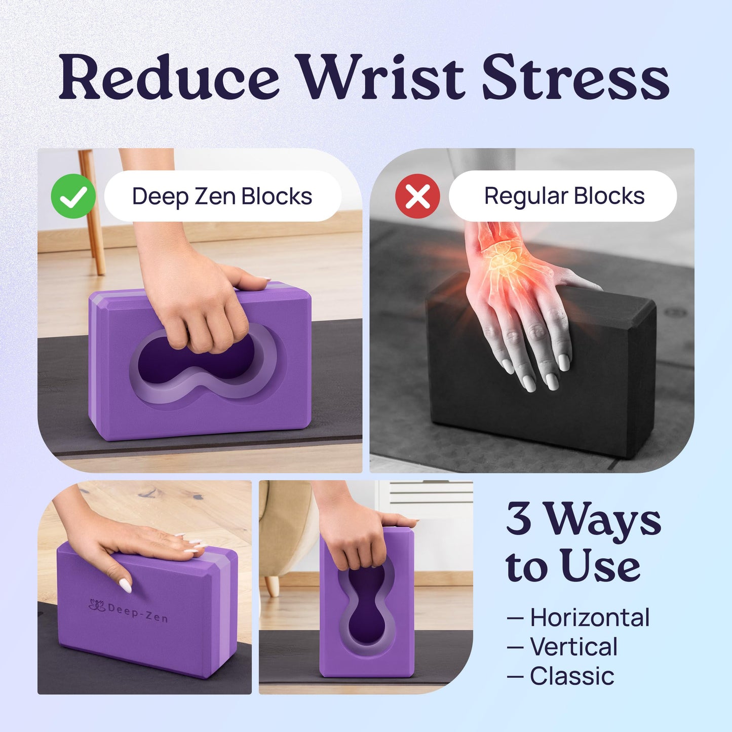 Deep-Zen® Yoga Blocks Wrist Support; Yoga Blocks 2 Pack with Knee Pads and Strap to Put Less Weight on Wrists; Durable, Versatile Yoga Brick Exercise Block Set, Blocks Yoga