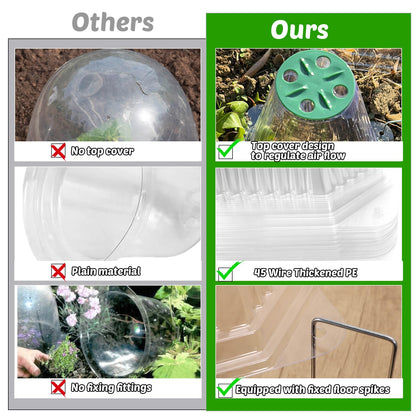 VICAMB 20 Pack Garden Cloches for Plants with 40PCS Ground Stakes,Clear Reusable Bell Covers with Rotatable Vent for Plant Protection,Garden Protector from Animals Birds Chicken,7.9" H X 6.7" D