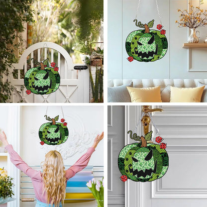DIY Diamond Art Hanging Kit for Adult,Acrylic Diamond Art Painting Window Pendants Home Garden Wall Hanging Kits Halloween Hanging Festival Gfit