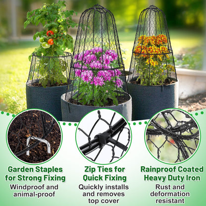 Cloche Plant Protectors from Animals - 17.3"Hx11.8"D Chicken Wire Plant Covers with Removable Flip-Top Design, Rustproof Metal Garden Cloches Keep Rabbits, Squirrels, Deers, Birds Out - 5 Pack