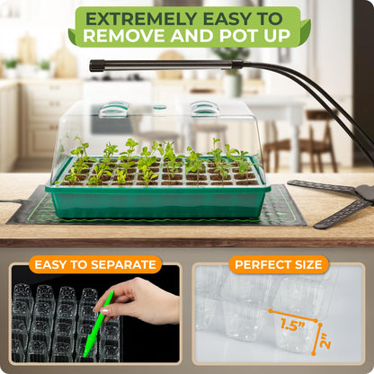 CARPATHEN Seed Starter Tray with Grow Lights and Heating Mat - 40 Cell Plant Germination Tray with 4.7" Humidity Dome Seed Starter Kit for Indoor Seed Starting and Propagation
