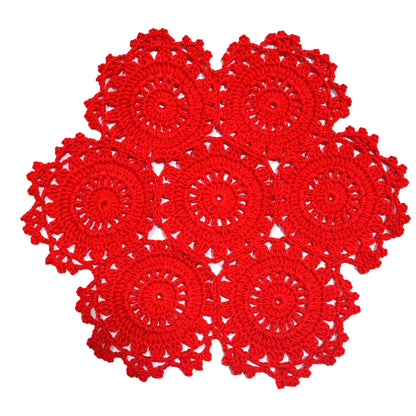 BIBITIME 2PCS Handmade Crochet Placemats 9.8 inches to 10 inches Round Spliced Sunflower Lace Table Doilies Cup Mats Coasters Easter Mother's Day,Red