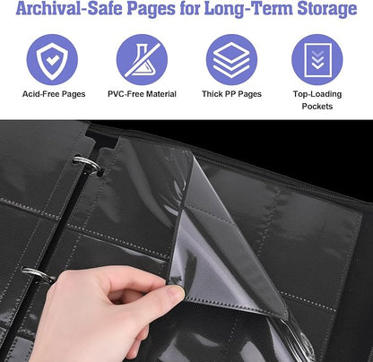 Trading Card Binder TCG, 900 Pockets, 50 9-Pocket Sheets, 3-Ring Refillable Album Fits Standard 2.5"×3.5" Cards, Zippered PU Cover, Acid-Free Top-Loading Pages, Wrist Strap - Axolotl Design