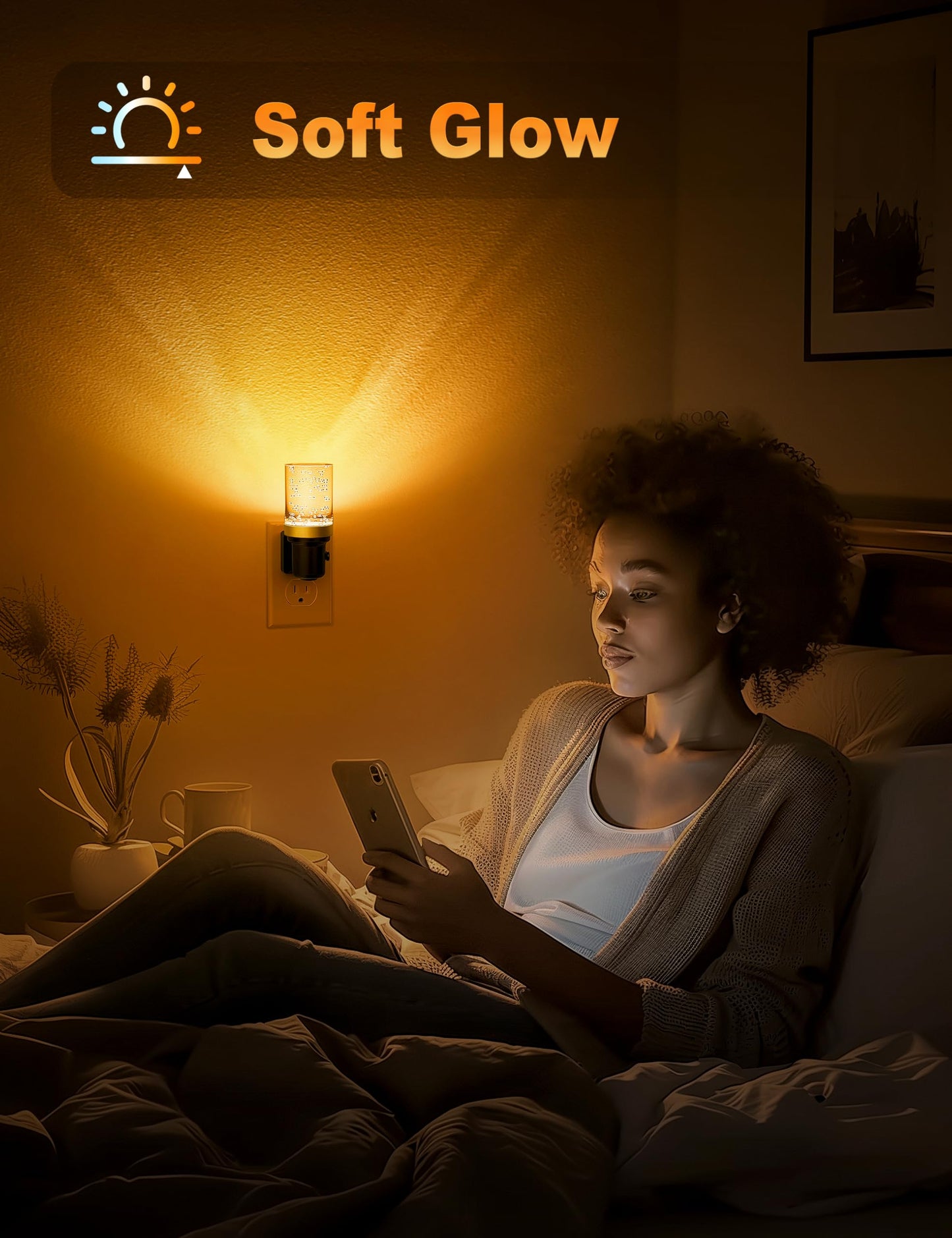 JandCase LED Night Light, Dimmable Night Lights Plug into Wall, Modern Nightlight with Auto On Off Light Sensor, 3000K Soft White Night Light 0-100LM Brightness for Bathroom Hallway Bedroom Decor