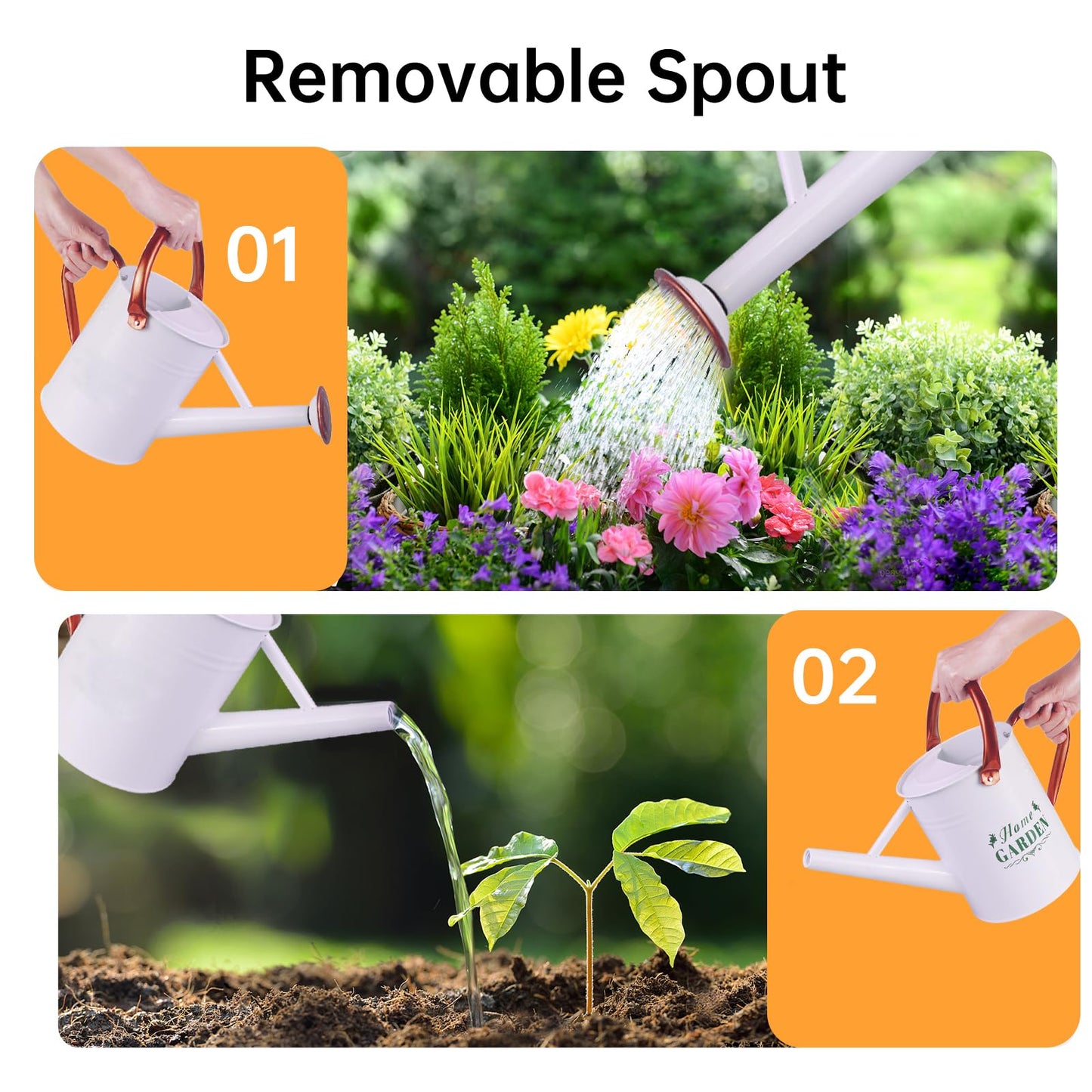 Lechloris Metal Watering Can for Outdoor Plants, Galvanized Steel Watering Can with Removable spout, 1 Gallon,Perfect Home & Garden Décor White