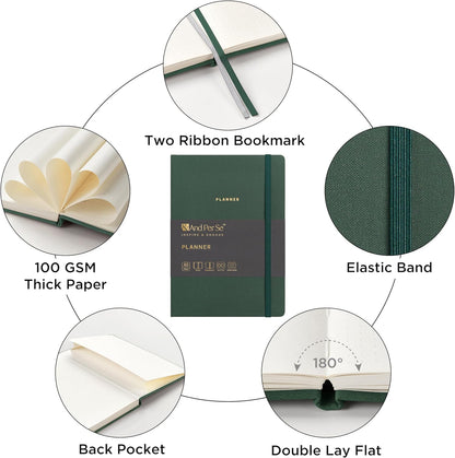 And Per Se Undated Academic Planner, A5 Weekly Calendar Planner, 72 Weeks Hardcover to Track Goals, Teacher Student Planning Book with Monthly Tab Stickers & Back Pocket (Green)