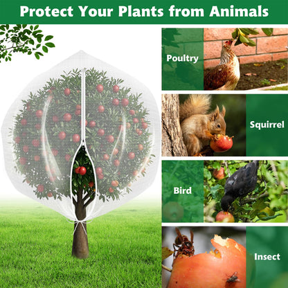 OZMI 4 Pack Fruit Tree Blueberry Bush Netting Cover, 4.6Ft x 5.9Ft Reusable Bird Netting for Garden Protection with Zipper & Drawstring, Shrubs Tomato Strawberry Plant Bushes Protector