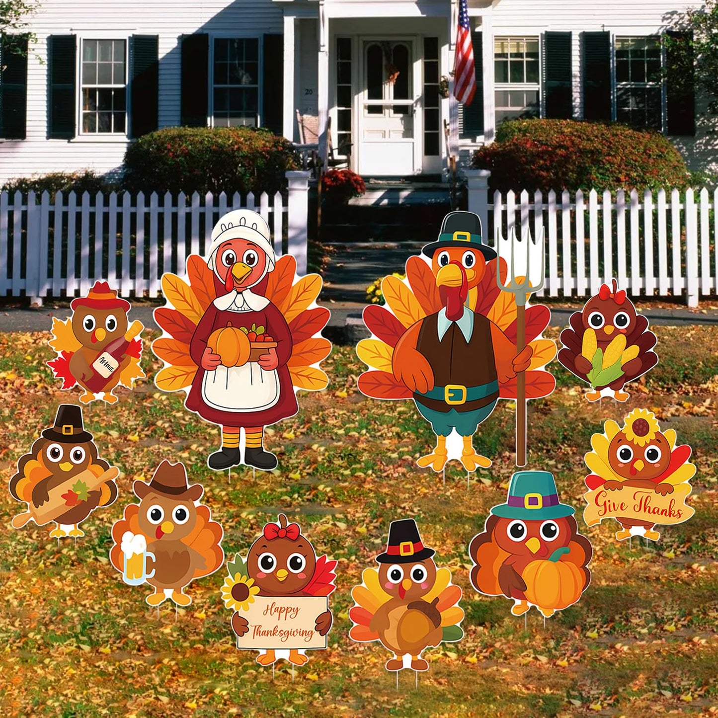 10PCS 20x12Inch Thanksgiving Yard Signs with Stakes Outdoor Turkey Decorations Waterproof Thanksgiving Lawn Decor for Garden Porch Farmhouse Party