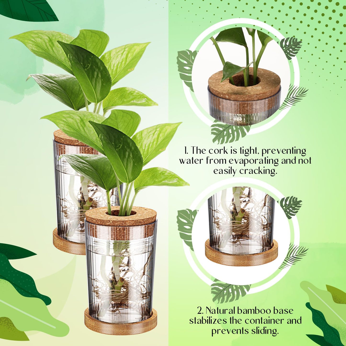 Baderke 9 Packs Propagation Vases for Plants Plastic Plant Propagation Station with Hole Lid and Bamboo Stand Growing in Water Hydroponic Home Office Table Decoration(Stripe Style)