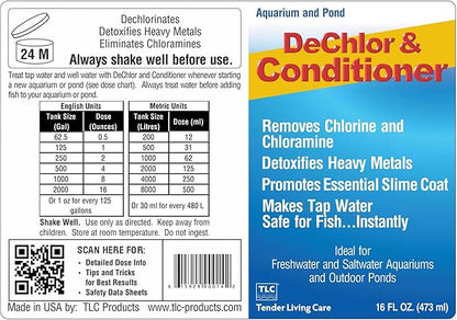 TLC Products, DeChlor & Conditioner, Aquarium Water Treatment, for Freshwater and Saltwater, 16 fl oz