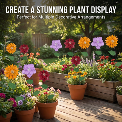 Topadorn 3 Pack Glow-in-the-Dark Flower Garden Stakes, Metal Plant Picks with Shaking Heads, Weatherproof Yard Pathway Decor