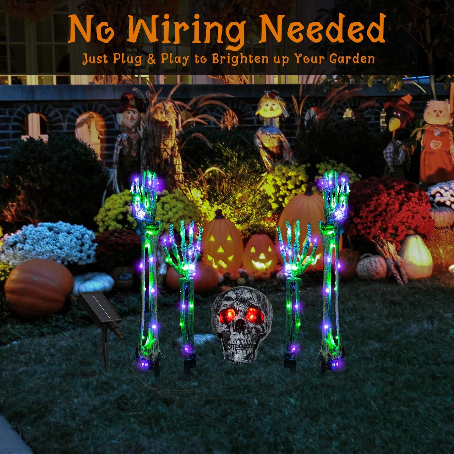 Halloween Lighted Skeleton Decor Outdoor, Solar Powered Realistic Scary Graveyard Bone Hands & Arms with 134 LEDs, 8 Lighting Modes, IP65 Waterproof for Lawn Garden Yard Party, Purple & Green