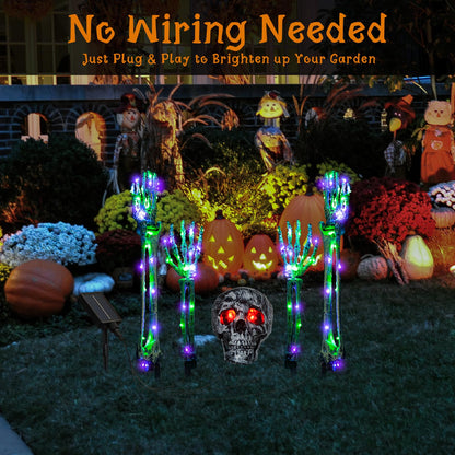 Halloween Lighted Skeleton Decor Outdoor, Solar Powered Realistic Scary Graveyard Bone Hands & Arms with 134 LEDs, 8 Lighting Modes, IP65 Waterproof for Lawn Garden Yard Party, Purple & Green