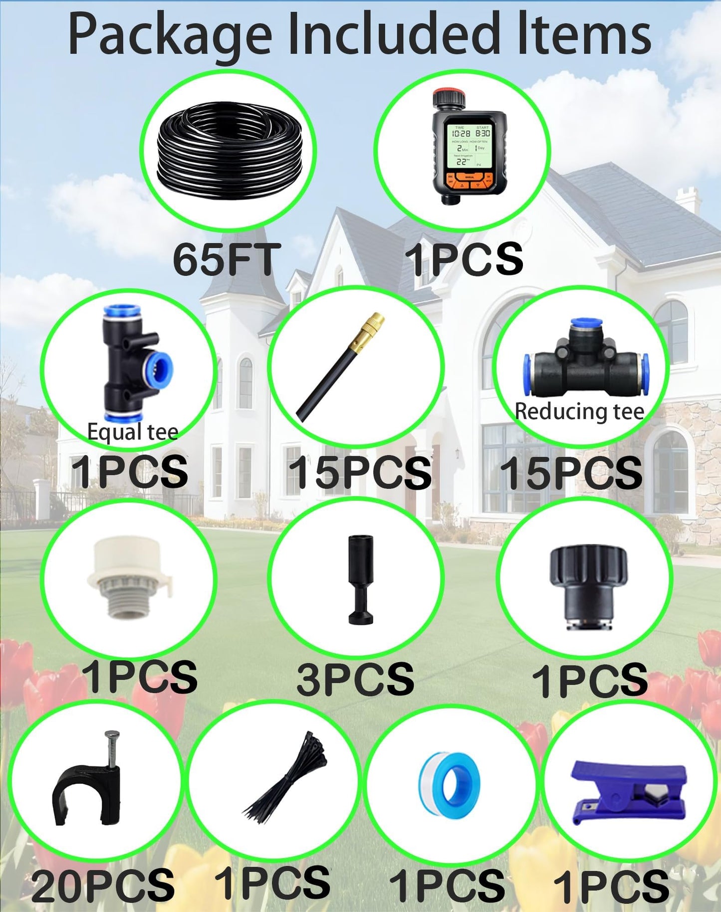 Drip Irrigation System,Automatic Garden Watering System, 360 Adjustable Mist Sprayer Nozzle, High Volume Water Flow Rotating Sprinkler Head for Garden,Patio,Potted Plants, Fine Misting to Jet Spray