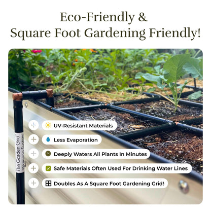 Garden Grid Watering System - 3x6 Cornerless | Raised Garden Bed Drip Irrigation System - But Better | Pre-Assembled, Waters Every Plant Evenly | for Beds w/Corner Posts or Curved Ends | 33.5"x66"