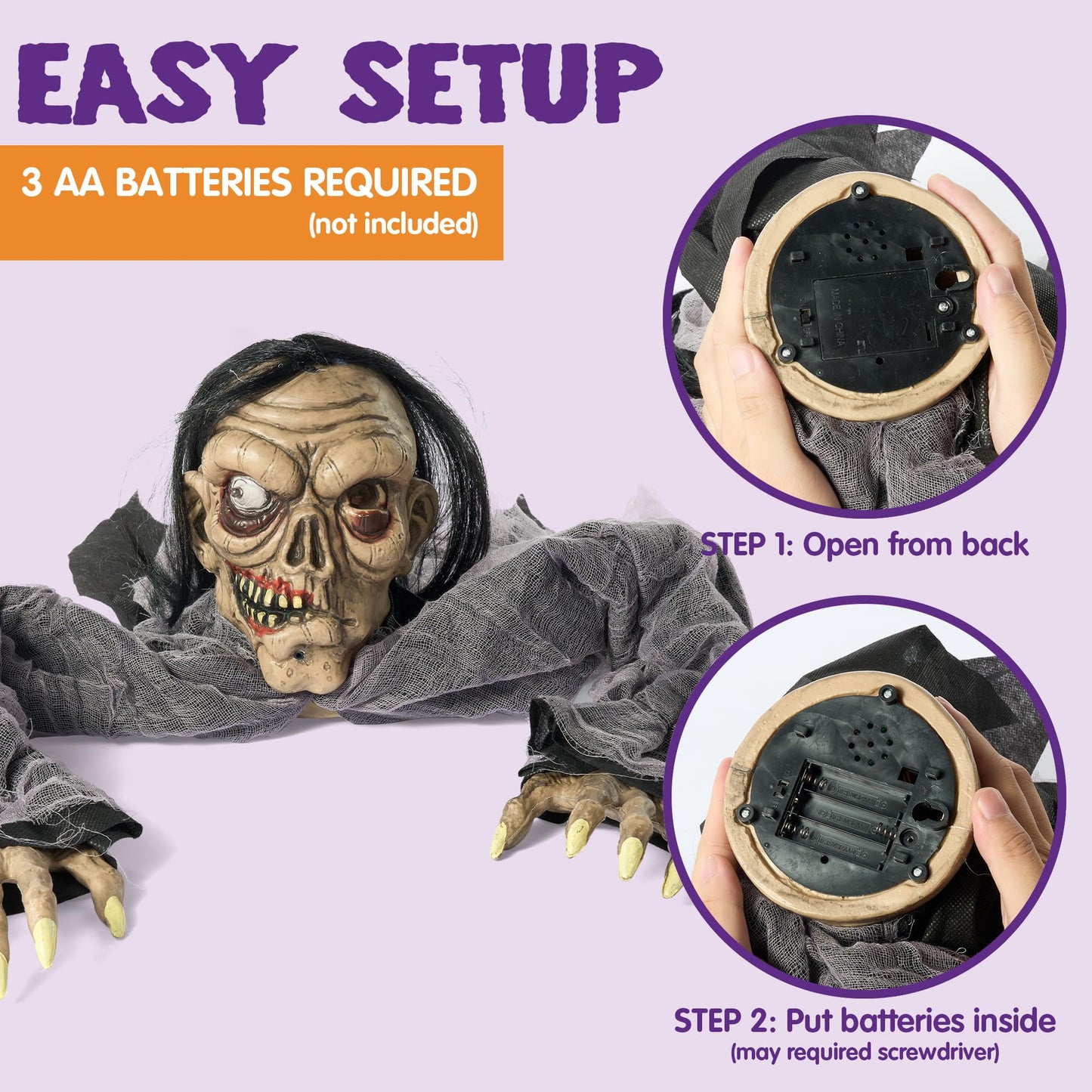 JOYIN Halloween Decorations Outdoor Zombie Groundbreaker with Decayed Face and Flash Eyes, Halloween Outside Decorations Scary Zombies Prop for Yard Graveyard Lawn Cemetery Decor