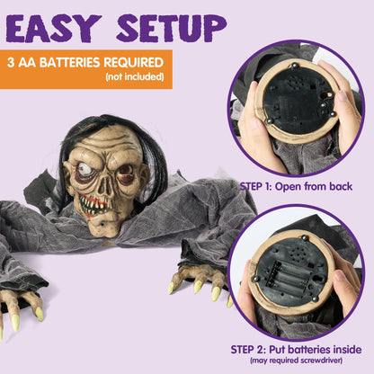 JOYIN Halloween Decorations Outdoor Zombie Groundbreaker with Decayed Face and Flash Eyes, Halloween Outside Decorations Scary Zombies Prop for Yard Graveyard Lawn Cemetery Decor