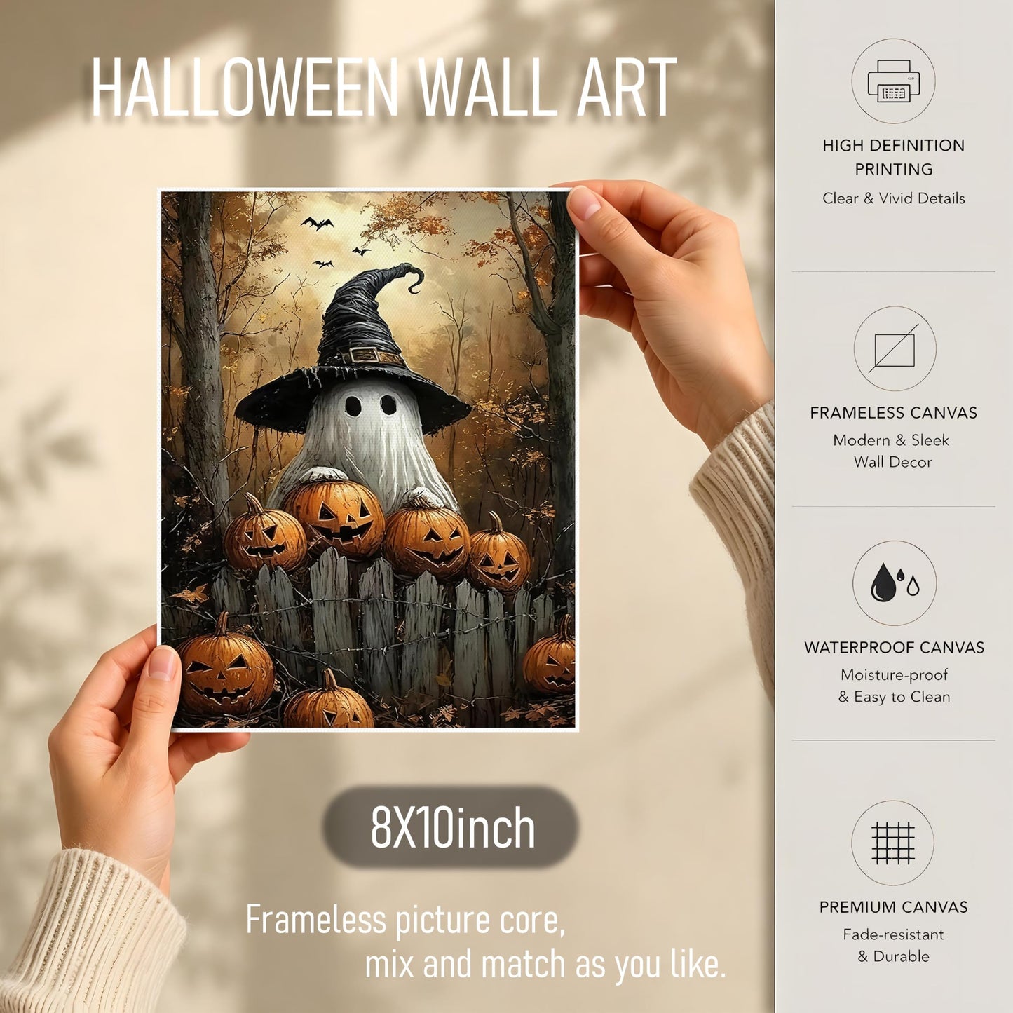 XYHYRA Halloween Wall Art Canvas Prints Set of 9, Dark Academia Wall Decor Painting, Ghost Cat Printed Poster, Gothic Spooky Aesthetic Picture for Gallery Living Room Bedroom Decor 8x10 inch Unframed