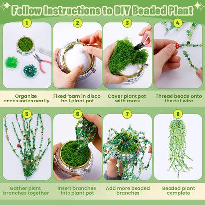 5057 Pcs Beaded Plant Kit Forever Plant Kit for Mirror Disco Ball Planter Making,Green Beads for Beaded Plants with Hanging Chain,Green Glass Leaf Beads Forever Plant Beads for Plant Making DIY Craft