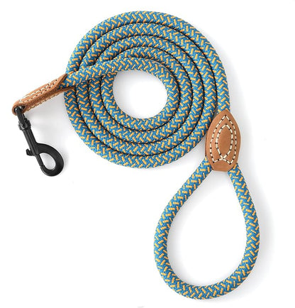 Mile High Life Rope Leash with Genuine Leather Connection, 6 FT/5 FT/4 FT, Heavy Duty Dog Leash for Medium & Large Dogs (Peacock Blue, 48 Inch)