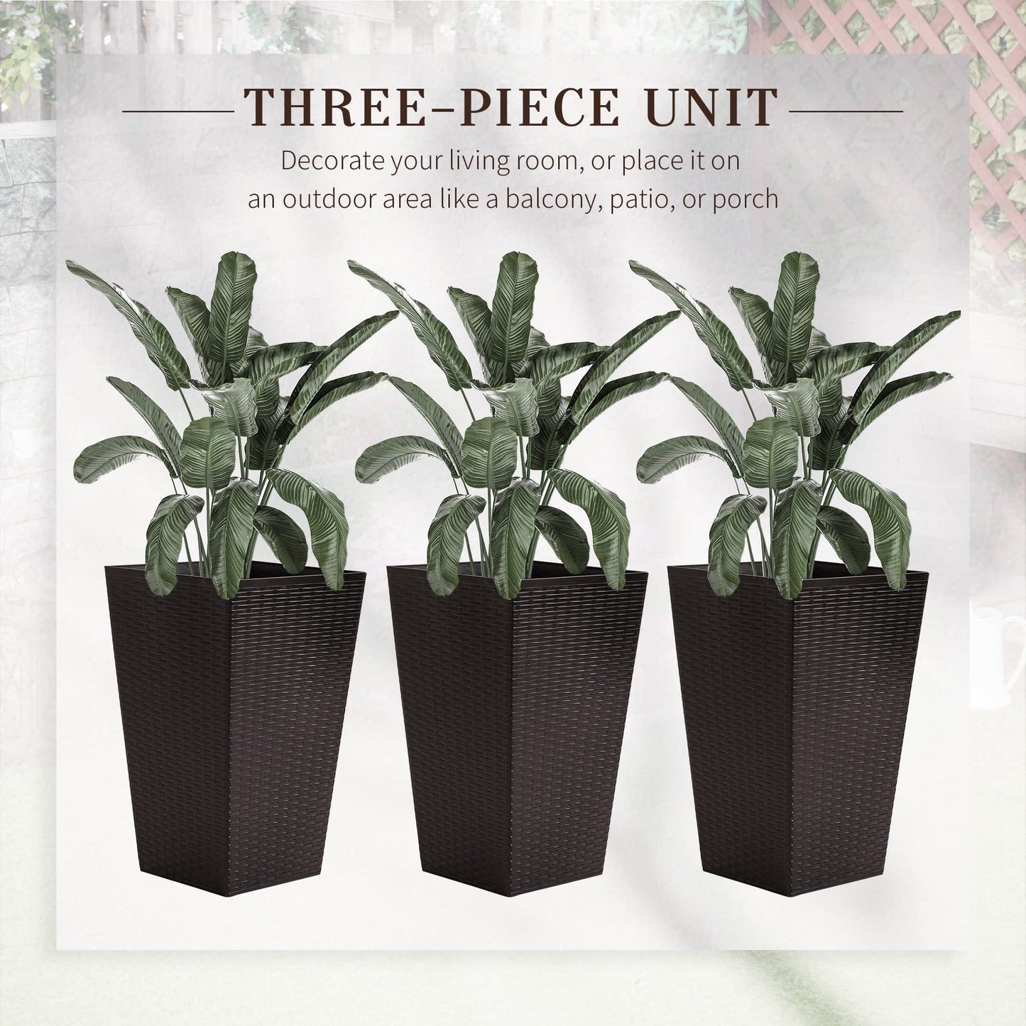 Majnesvon Set of 3 Tall Planters for Outdoor Plants, 24'' Modern Large Outdoor Planters with Drainage,Planter Pots for Patio Front Porch Backyard Decor (Brown, 24 Inch)
