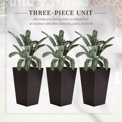 Majnesvon Set of 3 Tall Planters for Outdoor Plants, 24'' Modern Large Outdoor Planters with Drainage,Planter Pots for Patio Front Porch Backyard Decor (Brown, 24 Inch)