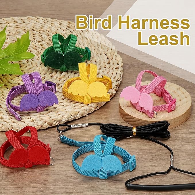 Bird Harness Leash, Adjustable Pet Parrot Bird Harness and Leash Lightweight Anti-Bite Flight Training Rope with Cute Wing, (Purple, XS), Intended for Parrots/Pigeons/Budgies