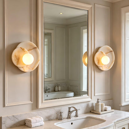 Opaline Cream Sculpture Wall Sconce, Natural Cream Onyx Wall Sconce, Wall Lights for Living Room, Bathroom, Bedroom, 6" Dia x 9.75" h