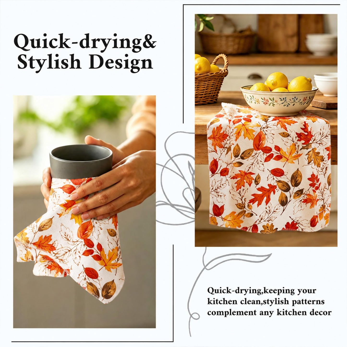 thmasamwr Kitchen Towels Dish Towel 18x26 Inch Maple Leaves Kitchen Towel for Cleaning Cute Home Decor Absorbent Reusable Farmhouse Tea Towel Decorative Set of 2