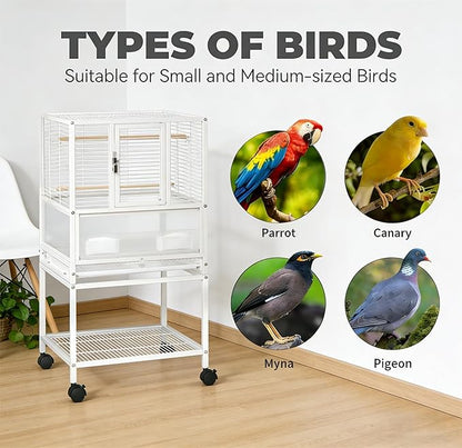 GarveeHome Small Bird Cage with Wheels, 40 Inch Parakeet Cage with Top Stand, 3 in 1 Bird Carrier for Parakeets, Canaries, Lovebirds, Small Quaker, Cockatiels, Budgie, Green Cheek,Conure
