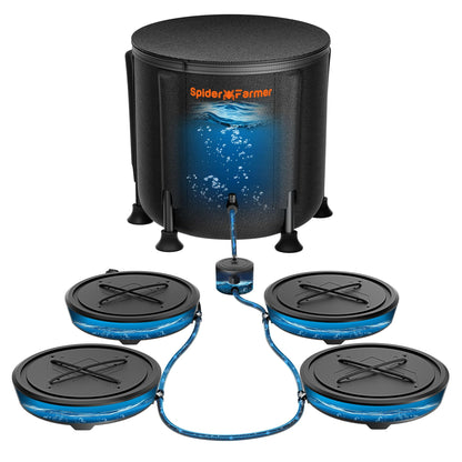 Spider Farmer Gravity-Fed Self-Watering System, 4-Pack Auto Watering System with 13 Gallon Reservoir, 4 Fabric Pot Base for Indoor Plants, Grow Tents, Greenhouses