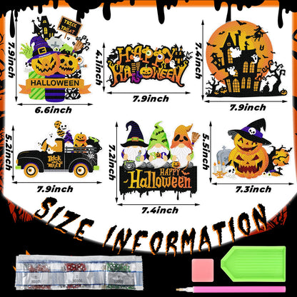 Zonon 6 Pcs Halloween Diamond Painting Hanging Sign Set 5d Gnome Pumpkin Diamond Art Set for Adults DIY Art Pendant Ornaments Kits Acrylic Bat Skull Ghost Truck for Halloween Wall Door Window Decor