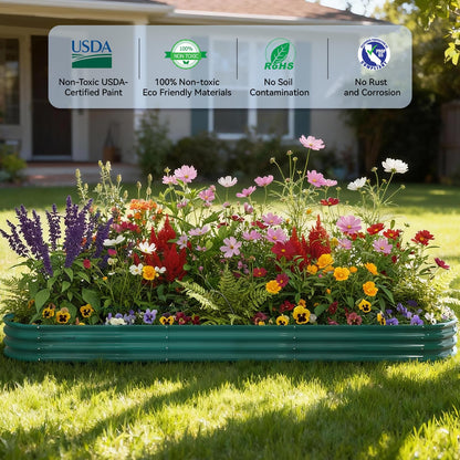 12x2x1 ft Raised Garden Bed, 12" Tall Galvanized Metal Raised Beds for Gardening Kit, Large Above Ground Planters Boxes for Outdoor Plants Vegetables, Flowers, Herbs, Fruits, Rust Resistant, Green