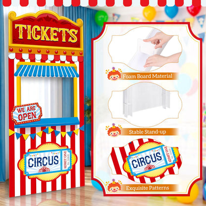 Yinkin Carnival Ticket Booth Standup Kit-Circus Theme Party Decorations Carnival Backdrop Foam Boards Large Photo Booth Props for Circus Party Decor Halloween Birthday Supplies, 72.8 x 31.9 Inch