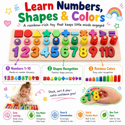 GeroCrew Wooden Montessori Toys for Kids Toddler Number Puzzles Sorter Counting Shape Stacker Stacking Game Preschool Toys for Boy Girl Learning Education Math Blocks Year Old Girl Gifts (Rainbow)