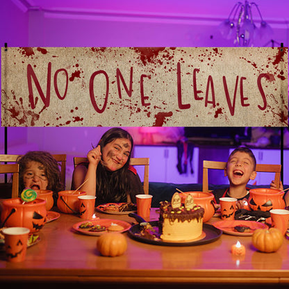 Watayo 71" x 20" Halloween Bloody Banner Yard Sign- Burlap Horror No One Leaves Banner- Scary Halloween Banner Backdrop Decoration for Haunted House Yard Outdoor Fence Garden Parties Decor