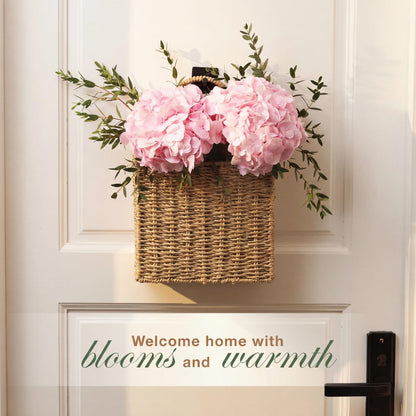 Set of 2 Wicker Hanging Basket for Organizing, Front Door, Mail, Flowers - Woven Wall Baskets for Storage (Natural Seagrass)