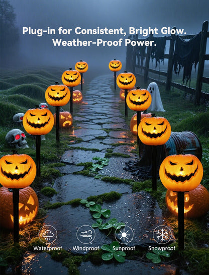 Spooktacular Glow: 5 Pack Plug-in Halloween Pumpkin Pathway Lights