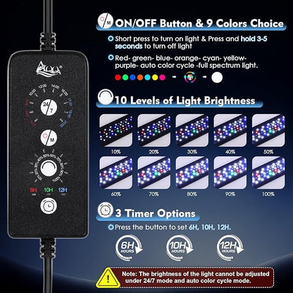 AQQA LED Aquarium Light 72W for 48-55 Inch Fish Tank, 24/7 Mode&DIY Mode Full Spectrum Fish Tank Light, IP68 Waterproof High Lumen Aquarium Plant Light, Adjustable Brightness/Timer, Memory Function
