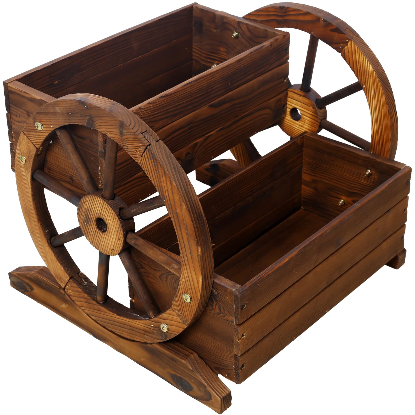 Wooden Wagon Planter Box, Garden Planter with Wheels, Decorative Planter Raised Garden Bed for Flowers Herbs Vegetables, Wooden Flower Cart with Wheels for Indoor Outdoor Home Decor